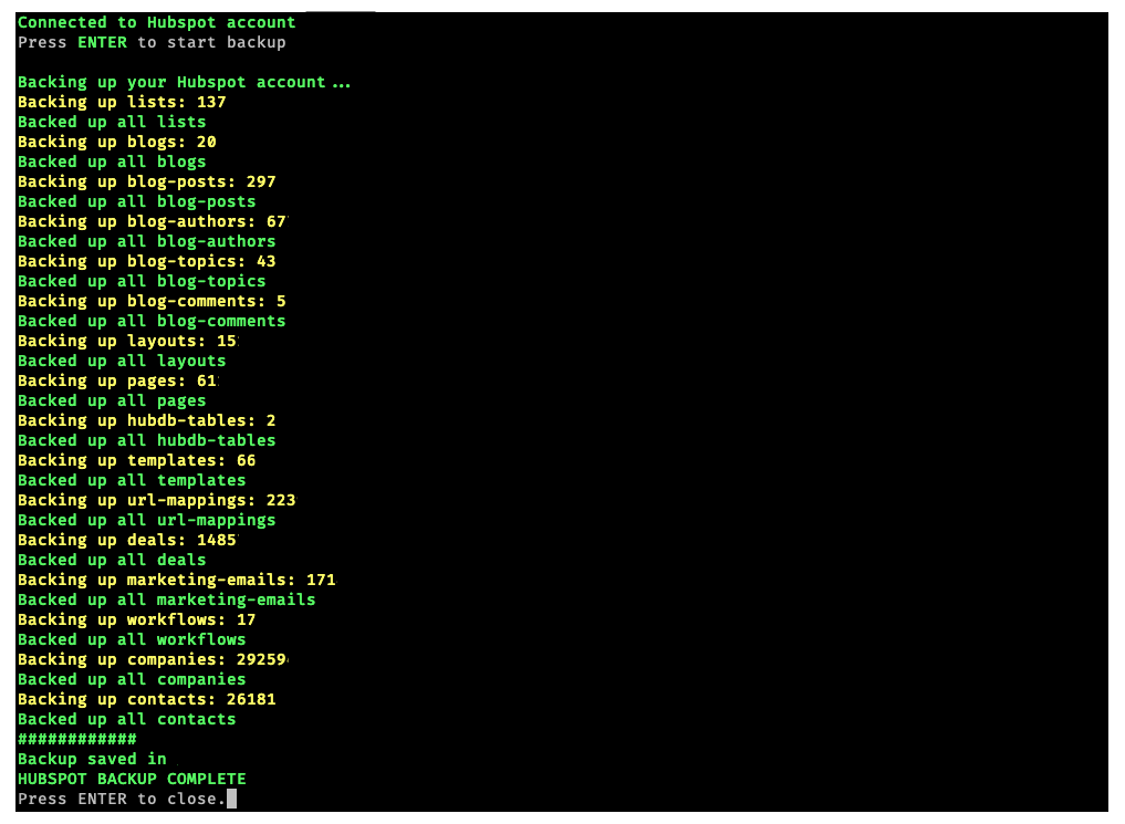 Hubspot Data & Content Backup